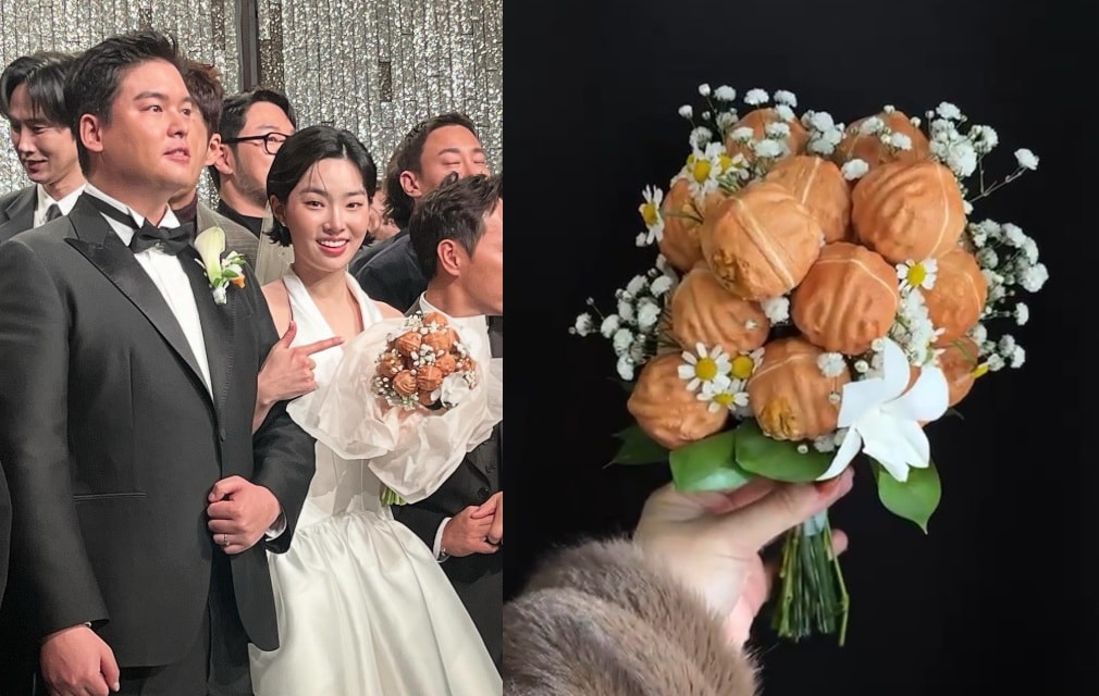  배우 이장우(39)와 조혜원(31)의 결혼식에서 호두 부케와 답례품이 눈길을 끌었다./사진=부창제과 공식 인스타그램