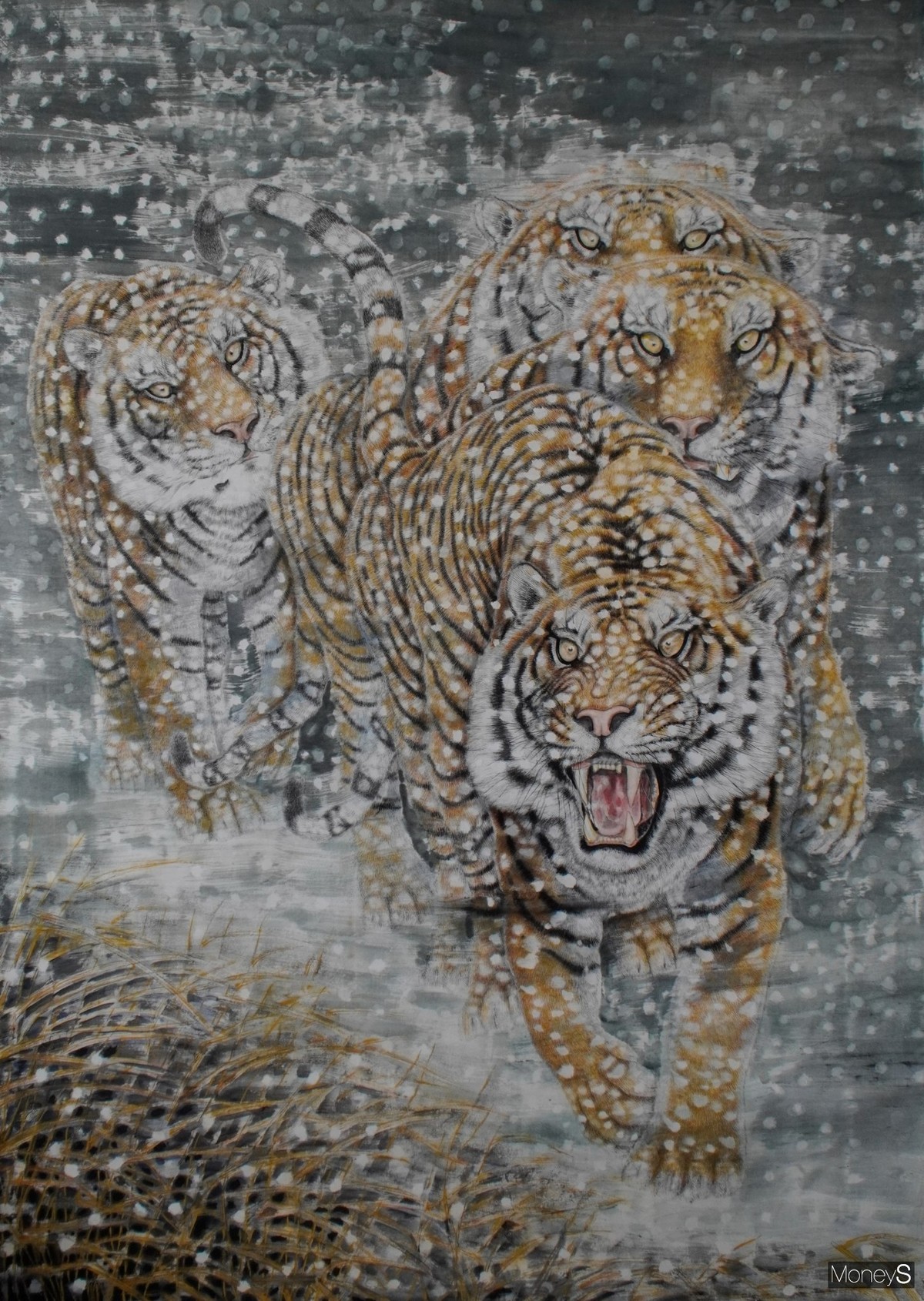 오동섭 화백의 '폭설속으로의 질주(145×200.7cm, 한지 수묵 채색)'/사진=광주대학교 제공.