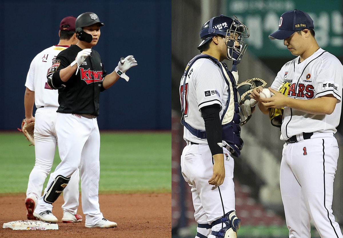 KT위즈 류현인과 두산 베어스 윤준호가 전역을 앞두고 있다. 사진은 KT에서 활약한 류현인(왼쪽)과 두산에서 활약한 포수 윤준호(오른쪽)의 모습. /사진=뉴스1 