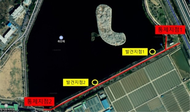 고병원성 조류인플루엔자(AI)가 확진된 큰기러기 폐사체가 발견된 축만제. /사진제공=수원시