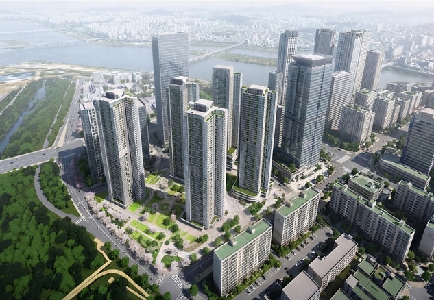 준공 후 47년이 흐른 여의도 광장아파트가 정비사업을 통해 1314가구·49층 규모의 고품격 주거복합단지로 재탄생한다. 사진은 광장아파트 정비사업 조감도. /사진제공=서울시