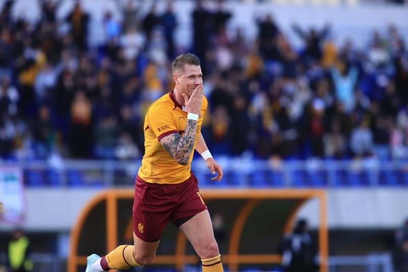 지난 2일 K리그1 35라운드 제주전 광주FC 프리드욘슨이 득점 세리머니를 펼치고 있다. /사진제공=광주FC