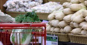  김장철을 앞두고 시금치와 오이를 제외한 대부분의 농산물 값이 내렸다. 지난 5일 서울 소재 한 대형마트에서 한 시민의 장바구니에 배추 한포기가 담겨 있다. /사진=뉴스