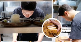 돈가스·우동 맛집으로 유명한 오제제가 6월1일 창업 5주년을 맞는다. 김지훈 오제제 대표가 음식을 손질하고 있다. /사진=오제제(디자인 김은옥 기자)