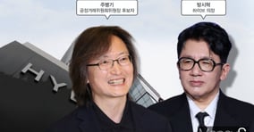 주병기 공정거래위원장 후보자(왼쪽)와 방시혁 하이브 의장. /그래픽=김은옥 기자