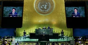 1945년 10월24일 제2차 세계대전과 같은 전쟁의 참화를 막기 위해 국제연합이 출범했다. 사진은 이재명 대통령이 지난달 23일(현지시간) 미국 뉴욕 유엔 본부에서 열린 제80차 유엔 총회에서 기조연설하는 모습. /사진=로이터