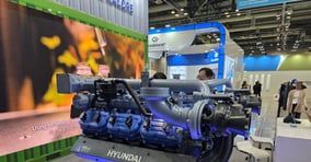 지난 4일 일산 킨텍스 '월드 수소 엑스포 2025' HD현대인프라코어 부스에 전시된 'HX22 수소연료 엔진'. /사진=김대영 기자