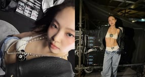 그룹 블랙핑크 제니가 고수위 노출 의상을 공유했다. 해당 사진은 가죽 재킷 안에 흰색 브라와 팬츠를 입은 제니의 모습. /사진=블랙핑크 제니 인스타그램 캡처