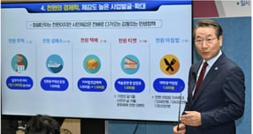 유정복 시장이 지난 6월 시청 브리핑룸에서 긴급 민생경제 안정대책, 천원정책을 발표하고 있다. /사진제공=인천시