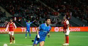 11월 A매치를 앞둔 오현규가 두 경기 연속골을 터트렸다. 사진은 7일(한국시각) 포르투갈 브라가 이스타디우 무니시팔 드 브라가에서 열린 2025-26시즌 유럽축구연맹(UEFA) 유로파리그(UEL) 리그페이즈 4차전 SC브라가와의 경기에서 득점을 터트린 오현규. /사진=헹크 인스타그램 캡처