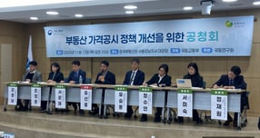 부동산 공시가격 계산의 투명성 강화가 요구되는 가운데 국토부는 정책 우선순위로 검토하겠다고 약속했다. 사진은 공청회에 참여한 패널들과 토론을 진행 중인 유선종 교수. /사진=최성원 기자