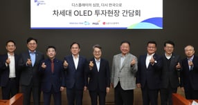 20일 김동연 경기도지사(가운데)가 파주 LG디스플레이 국내 복귀 투자현장을 방문해 김경일 파주시장, 정철동 LG디스플레이 대표이사 등 관계자들과 간담회를 마치고 기념촬영하고 있다. /사진제공=경기도 