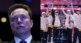 일론 머스크 xAI CEO가 자사 AI 모델 그록5와 oL e스포츠 최고 프로팀 대결을 제안한 글을 게재했다. 사진은 (왼쪽) 머스크가 지난 19일(현지시각) 미국 워싱턴D.C에서 열린 미-사우디 투자 포럼에 참석한 모습. (오른쪽) 2025 LoL 월드 챔피언십(월즈)에서 우승한 T1 팀원들의 모습. /사진=(왼쪽) 로이터, (오른쪽) T1 엑스(X·옛 트위터)
