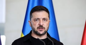 볼로디미르 젤렌스키 우크라이나 대통령이 지난 8월13일(현지시간) 유럽 주요국 정상과 도널드 트럼프 미국 대통령이 참여한 화상 회의 이후 독일 베를린에서 기자회견을 갖고 있다. /사진=로이터