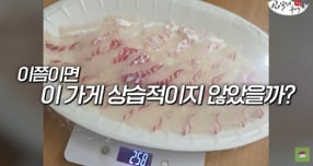 최근 단골 횟집에서 생선회를 떠왔는데 양이 터무니없이 적었다는 폭로가 나왔다. /사진=유튜브 채널 &#039;입질의 추억TV&#039; 갈무리