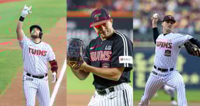 LG트윈스가 오스틴 딘과 요니 치리노스, 앤더슨 톨허스트와 재계약을 발표했다. 사진은 LG에서 활약 중인 오스틴(왼쪽)과 치리노스(가운데), 톨허스트. /사진=LG트윈스 제공