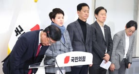 송언석 국민의힘 원내대표가 비상계엄 1주년을 맞아 &quot;국민 여러분께 다시 한번 진심으로 사과드린다&quot;고 밝혔다. 사진은 3일 송 원내대표가 서울 여의도 국회에서 열린 계엄 1주년 관련 기자회견에서 국민 앞 허리를 숙인 모습. /사진=뉴시스