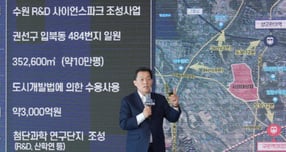  이재준 수원시장이 수원 R&amp;D사이언스 파크 조성사업 추진 상황을 설명하고 있다. /사진제공=수원시