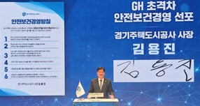  김용진 GH사장이 12일 수원 본사에서  &#039;초격차 안전보건경영 원년&#039;을 선포하고 있다. /사진제공=GH