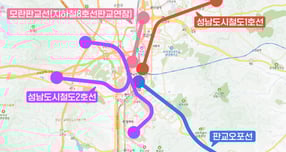 경기도 도시철도망 구축계획에 반영된 성남시 4개 도시철도 노선. /자료제공=성남시