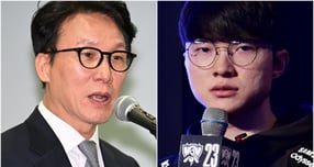김민석 국무총리가 오는 20일 리그오브레전드세계 챔피언인 페이커 이상혁 선수와 대담을 나눈다. 사진은 지난 10일 김 총리가 서울 마포구 연세대학교에서 열린 김대중 대통령 노벨평화상 25주년 기념식에 참석해 축사하는 모습(왼쪽)과 2023년 11월15일 이 선수가 2023 LoL 월드챔피언십 파이널 미디어데이에서 진행자 질문에 답하는 모습. /사진=뉴시스, 머니S