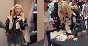 중국에서 열린 블랙핑크 로제의 팝업스토어 행사에서 한 중국 인플루언서가 사실상 '행사 주인공'처럼 부각되며 논란이 일고 있다. /사진=엑스(X·옛 트위터) 캡처