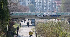 19일 전국 대체로 흐리고 포근한 날씨가 이어지겠다. 사진은 포근한 겨울 날씨를 보인 지난 9일 경기 수원시 권선구 세류천에서 시민들이 산책을 즐기는 모습. /사진=뉴스