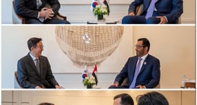 김동관 한화그룹 부회장(맨위 왼쪽) 등 주요 에너지 기업 경영진이 술탄 알 자베르 아랍에미리트(UAE) 산업첨단기술부 장관 겸 국영석유회사 아부다비국영석유회사(ADNOC·애드녹) 최고경영자(CEO·맨위 오른쪽)와 만났다. 사진은 관련 회동이 진행되는 모습. /사진=애드녹 공식 인스타그램(뉴시스)