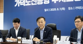 부산 가덕도신공항 부지조성공사의 재입찰 공고가 29일 게시된 가운데 대형사 4곳이 참여하는 '대우건설 컨소시엄'의 단독 입찰 참여가 유력한 것으로 관측된다. 한 사진은 김윤덕 국토교통부 장관이 지난 8월 가덕도신공항 부지조성공사 관련해 간담회를 개최한 모습. /사진=뉴스