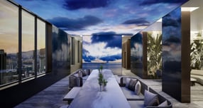 대우건설이 공간별 특성을 살리는 조명 디자인 기준을 커뮤니티 공간에 적용했다. 사진은 조명 디자인 기준이 적용된 써밋 스카이라운지 미디어파사드 모습. /사진제공=대우건설