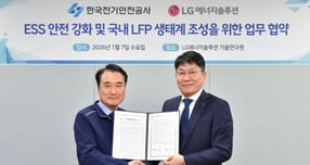 LG에너지솔루션 김동명 사장(오른쪽)과 한국전기안전공사 김화영 사장(왼쪽) /사진=LG에너지솔루션