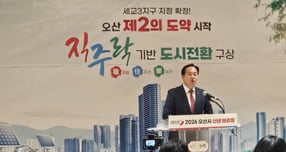  이권재 경기 오산시장이 7일 신년 언론 브리핑을 가지고 세교3신도시 지구 지정 후 향후 시정 운영 방향과 인구 50만 경제자족도시로 도약하기 위한 중장기 도시 비전을 밝히고 있다. /사진=김동우 기자