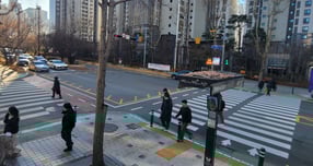 과천시 별양동 코오롱삼거리에 동시 보행신호가 적용된 모습. /사진제공=과천시