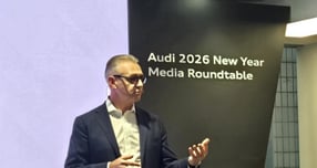 15일 '2026년 신년 미디어 행사'에서 발표 중인 스티브 클로티 아우디코리아 사장의 모습. /사진=김이재 기자