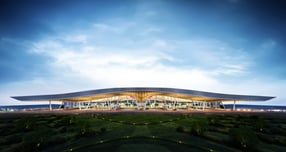 가덕도신공항 부지조성공사 입찰이 단독 응찰로 마무리될 가능성이 커졌다. 유찰 시 수의계약 전환 여부에 관심이 쏠린다. 사진은 가덕도신공항 예상 조감도. /사진=가덕도신공항건설공단