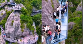 최근 SNS와 유튜브를 중심으로 '설악산 유리 다리' AI 영상이 급속히 확산하며 설악산국립공원사무소가 주의를 당부했다. /사진=SNS 캡처