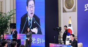 이재명 대통령이 21일 청와대 영빈관에서 열린 2026년 신년 기자회견에서 발언하고 있다. /사진=뉴시스