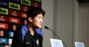 대한민국 축구 국가대표팀 김민재가 지난해 9월(한국시각) 미국 테네시주 내슈빌의 지오디스파크에서 열린 멕시코와의 친선경기 공식 기자회견에서 취재진 질문에 답하고 있다. /사진=뉴스