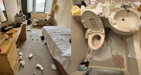 중국인 여성 두 명이 일본 삿포로 한 호텔에 숙박한 후 객실을 엉망으로 만들어 놓은 모습이 SNS를 통해 공개됐다. 사진은 일본 삿포로 한 게스트하우스 직원 A씨가 중국인 투숙객들이 퇴실한 객실을 공개한 모습. /사진=마더십 홈페이지 캡처 