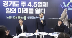  28일 김동연 경기도지사(맞은편 앞줄 오른쪽으로부터 2번째)가 민생경제 현장투어(달달버스)의 마지막 일정으로 주 4.5일제 시범사업 기업인 구리시 3에스컴퍼니를 방문해 인사말을 하고 있다. /사진제공=경기도