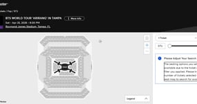 아이돌 그룹 방탄소년단(BTS) 월드투어가 미국, 유럽 등 해외에서도 매진 사례를 기록 중이다. 사진은 오는 4월25일 미국 탬파, 플로리다 레이먼드 제임스 스타디움에서 열리는 BTS 공연 예매 페이지의 모습. /사진=BTS 콘서트 예매 페이지 캡처