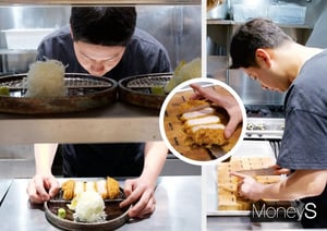 돈가스·우동 맛집으로 유명한 오제제가 6월1일 창업 5주년을 맞는다. 김지훈 오제제 대표가 음식을 손질하고 있다. /사진=오제제(디자인 김은옥 기자)