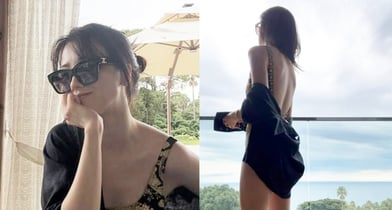 배우 박하선이 군더더기 없는 몸매 라인으로 시선을 붙잡았다. 해당 사진은 박하선이 제주도에서 원피스 수영복을 입고 포즈를 취하고 있는 모습. /사진=박하선 인스타그램 캡처