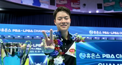 하림 김영원이 PBA 통산 두 번째 우승 후 당구 세대를 더 젊게만들고 싶다는 포부를 드러냈다. 사진은 지난 28일 경기 고양킨텍스 PBA스타디움에서 열린 2025-26시즌 6차 투어 휴온스 PBA-LPBA 챔피언십 PBA 결승에서 우승을 차지한 김영원. /사진=프로당구협회(PBA) 제공 