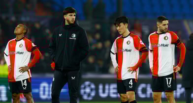 페예노르트 황인범이 종아리 부상을 당했다. 사진은 네덜란드 페예노르트에서 활약 중인 황인범(오른쪽 두 번째). /사진=로이터