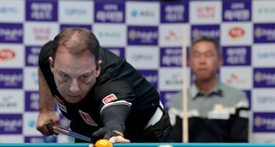 다니엘 산체스가 마민껌을 꺾고 시즌 첫 우승에 성공했다. 사진은 11일 강원 정선 하이원리조트 그랜드호텔 컨벤션홀에서 열린 2025-26시즌 7차 투어 국민의 행복 쉼터 하이원리조트 PBA-LPAB 챔피언십 PBA 결승전에서 나선 산체스. /사진=프로당구협회(PBA) 제공 