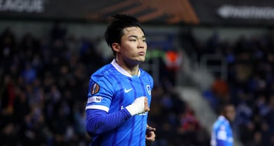 헹크 오현규가 FC바젤을 상대로 시즌 9호골을 터트렸다. 사진은 28일(한국시각) FC바젤과의 유럽축구연맹 유로파리그 리그페이즈 5차전에서 선제골을 터트린 오현규. /사진=로이터