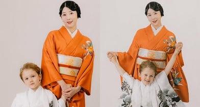 방송인 사유리가 아들 젠과 기모노를 입고 찍은 가족사진을 공개했다. 사진은 방송인 사유리와 아들 젠 모습. /사진=사유리 인스타그램 캡처