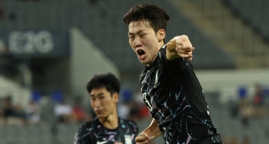 강상윤이 K리그 선수 중 시장가치 평가 1위에 올랐다. 사진은 지난해 7월 경기 용인 미드스타디움에서 열린 2025 동아시아축구연맹(EAFF) E-1 챔피언십 경기에 출전한 강상윤. /사진=뉴스