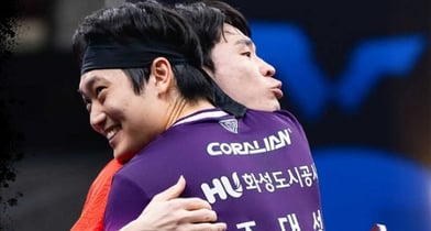 한국 남자 탁구 장우진-조대성 조가 월드테이블테니스(WTT) 시리즈에서 우승했다. 사진은 WTT 스타 컨텐더 도하 남자복식 우승을 합작한 조대성(앞)과 장우진의 모습. /사진=WTT 인스타그램 캡처